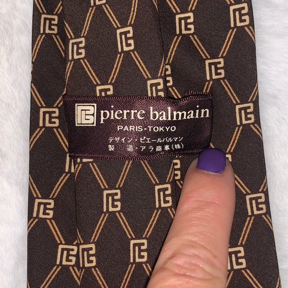 🆂🅾🅻🅳 PIERRE BALMAIN 100% Silk Brown Patterned Tie - Picture 6 of 9
